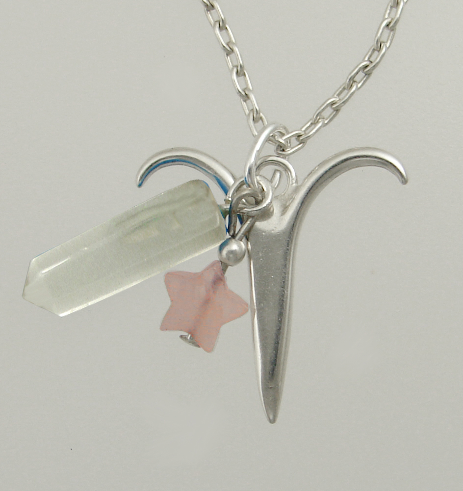 Sterling Silver Aries Pendant Necklace With an Clear Crystal And a Rose Quartz Star
